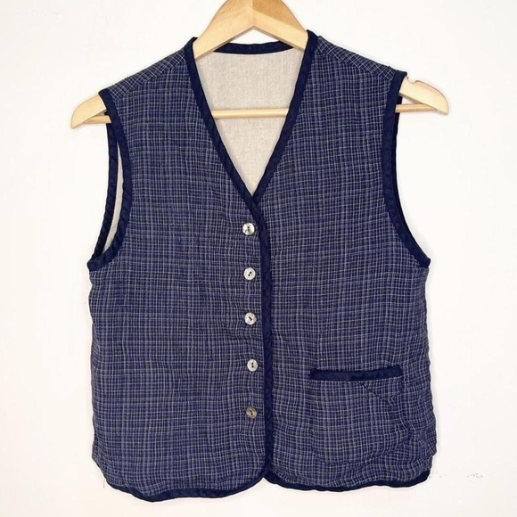 Cottagecore reversible navy & tan vest - Picture 3 of 4